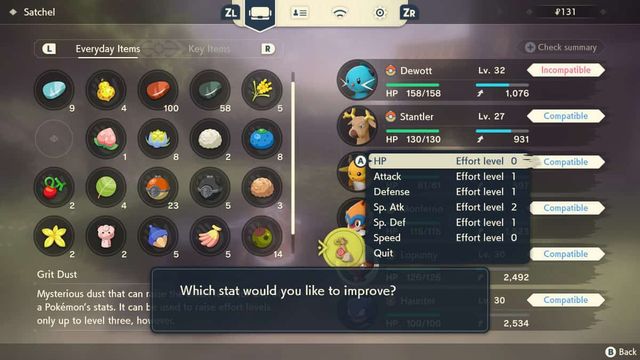 Pokemon Legends : Arceus - Comment augmenter les niveaux d'effort