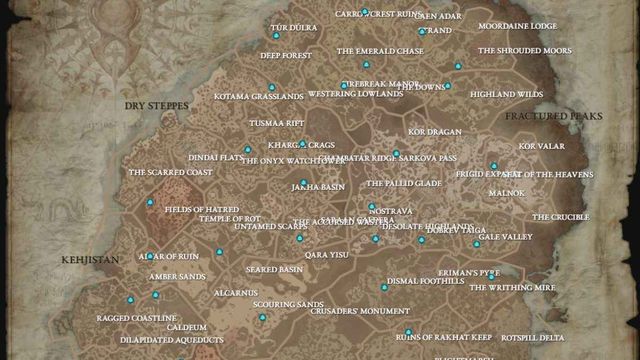 Diablo 4 : Carte des points de repère [Les 35 emplacements]