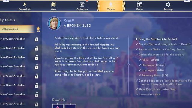 Disney Dreamlight Valley : Guide de quête de Kristoff A Broken Sled