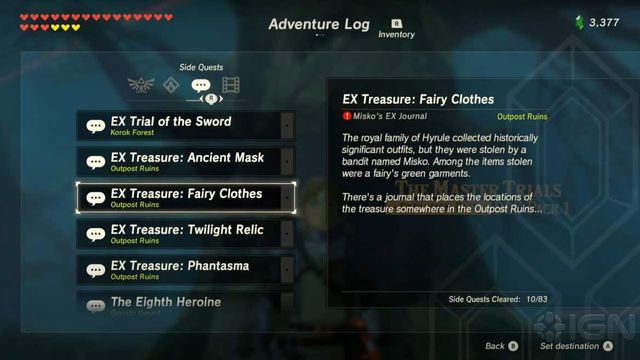 Zelda : Breath Of The Wild - Trésor Ex : Guide de la quête des habits de fée