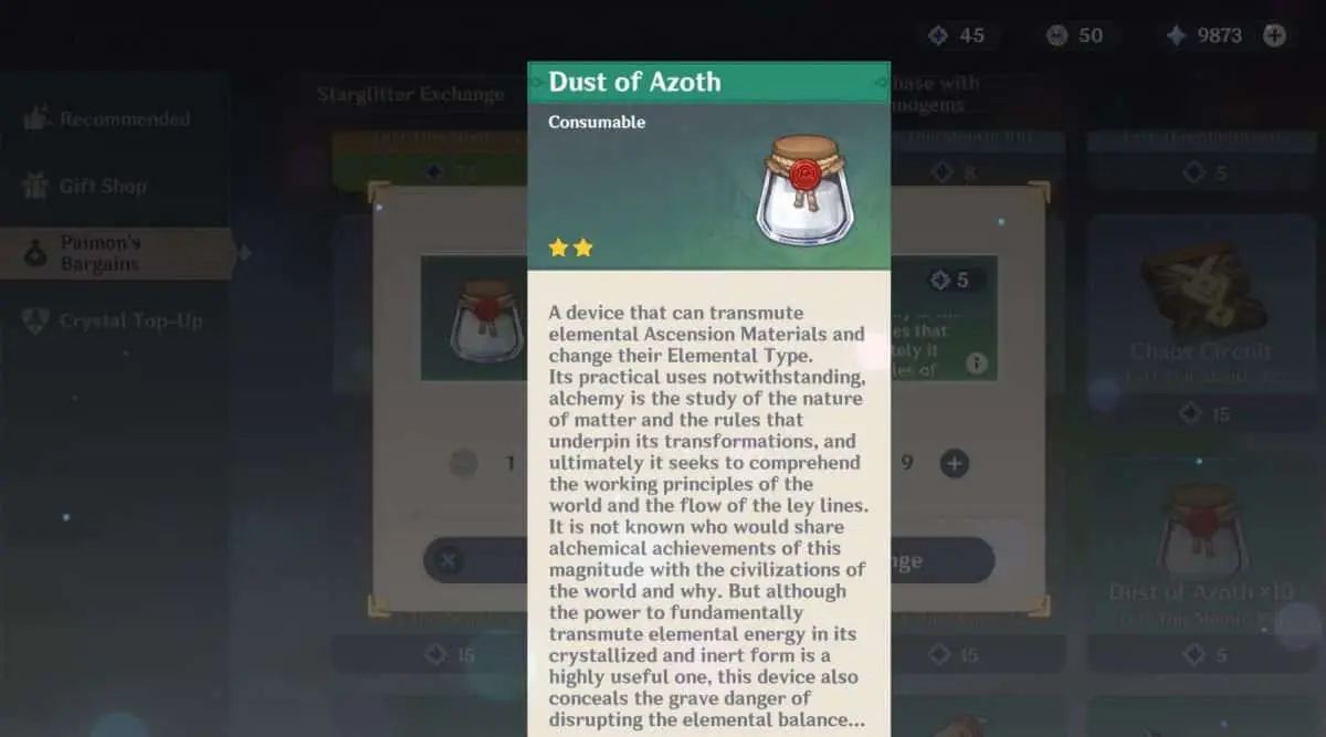 Comment utiliser Dust of Azoth dans Genshin Impact