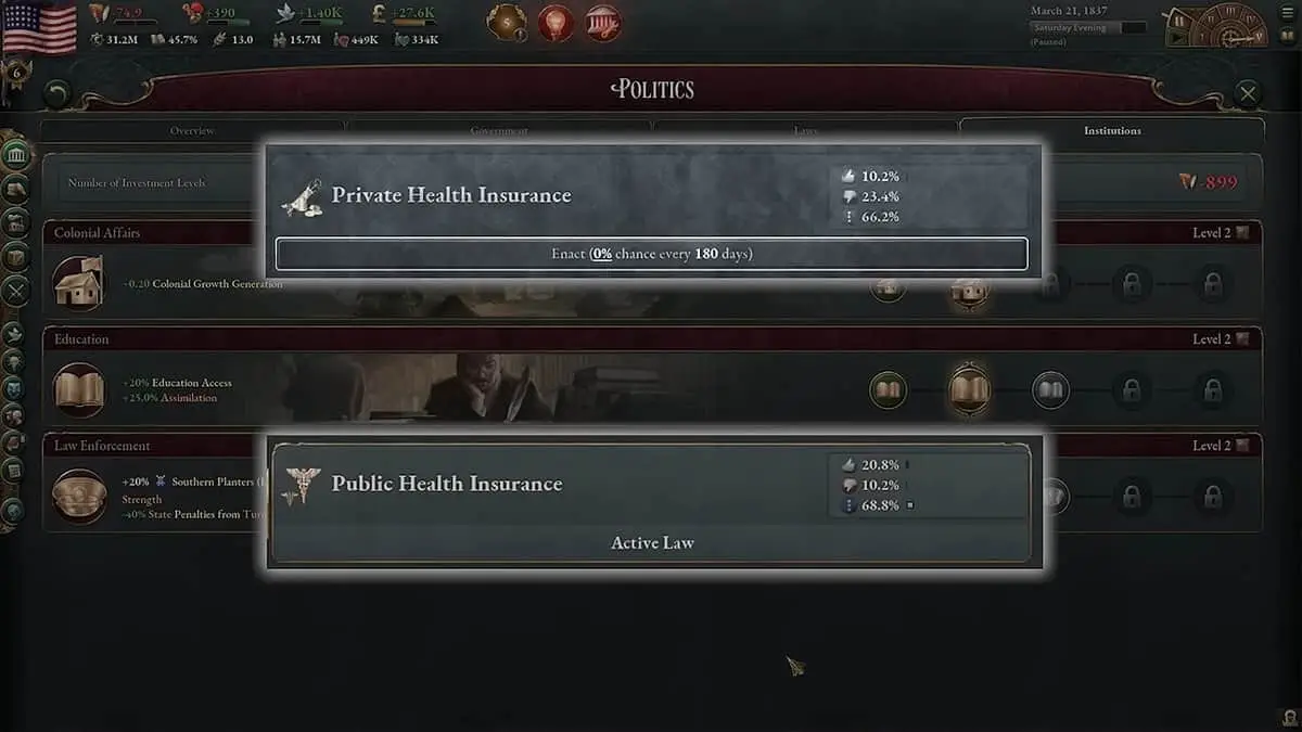 Victoria 3 : Comment faire passer les lois