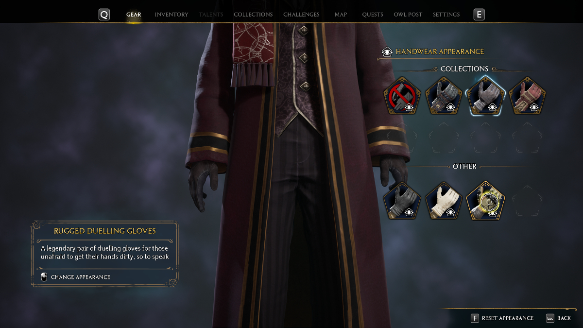 Hogwarts Legacy  Comment porter l'équipement des défis, changer la capture d'écran de l'écran d'apparence