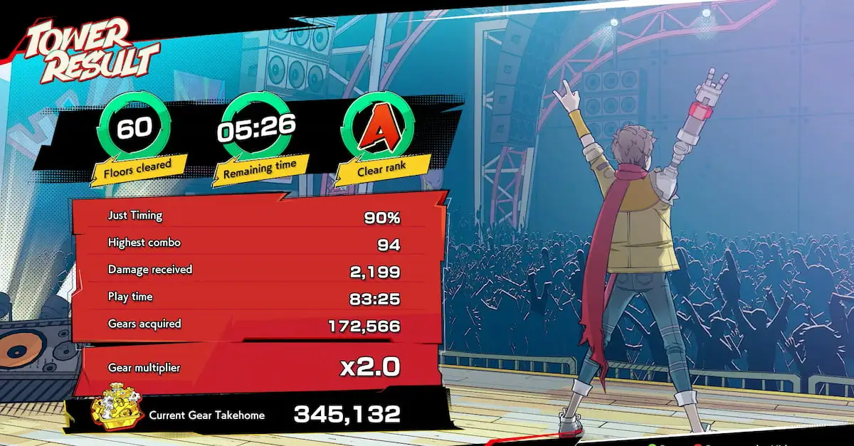 Écran des résultats de la tour Hi-Fi Rush Rhythm