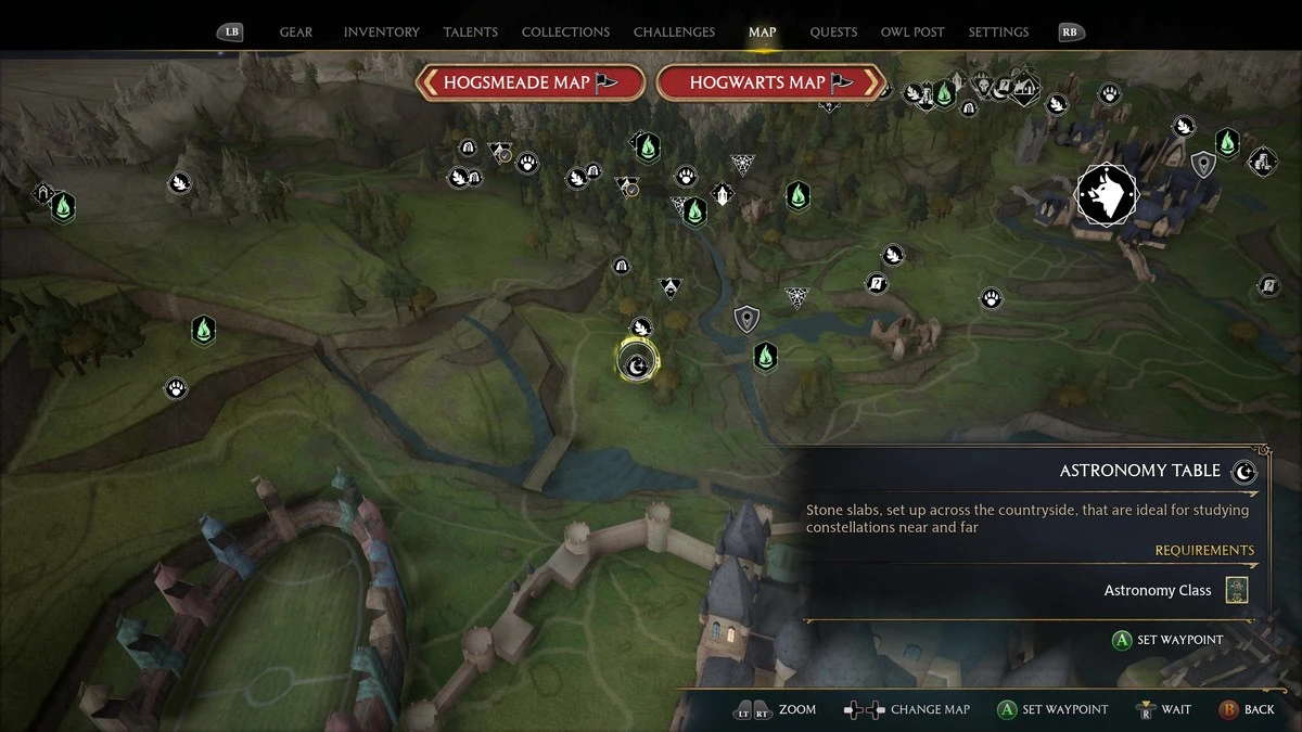 Hogwarts Legacy Trouver des tables d'astronomie Forbidden Forest Floo