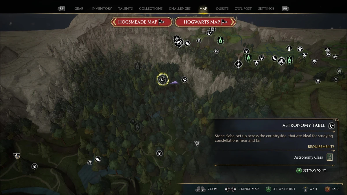 Hogwarts Legacy Trouver des tables d'astronomie Forbidden Forest North