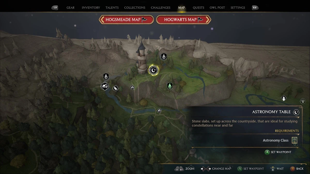 Hogwarts Legacy Trouver des tables d'astronomie Tour San Bakar