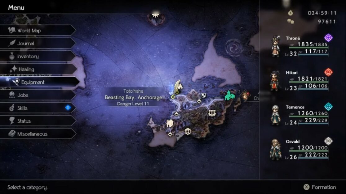 Emplacement de la carte JP Augmentor dans Octopath Traveler 2