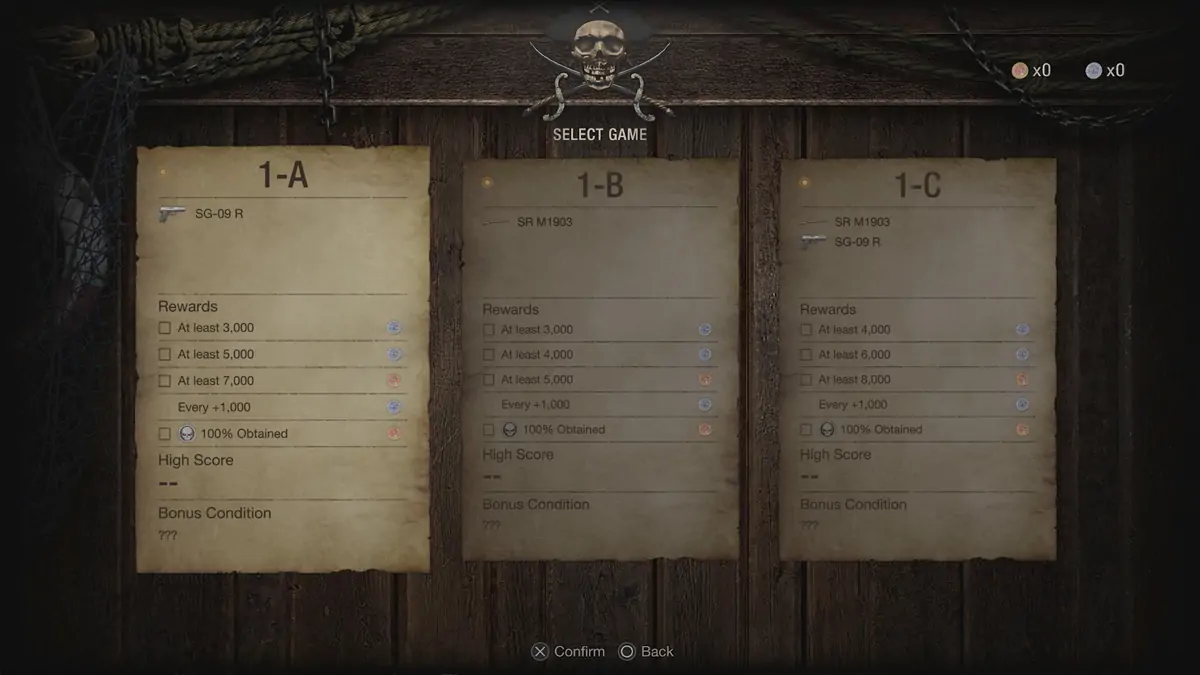 Menu de la galerie de tir Resident Evil 4 Remake