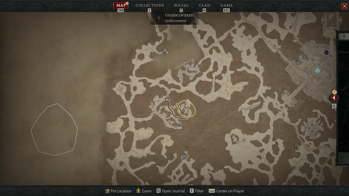 Emplacement de la forteresse de Diablo 4 Nostrava sur la carte