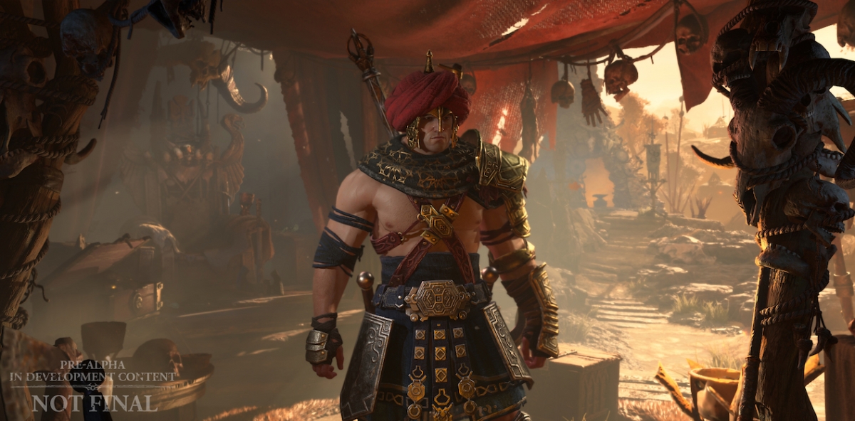 Diablo 4 Barb debout dans une tente