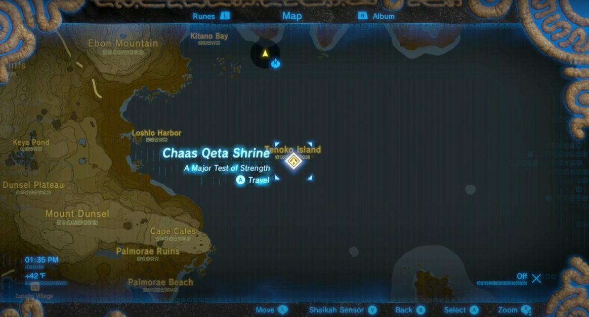 Emplacement du sanctuaire Chaas Qeta à Zelda BOTW