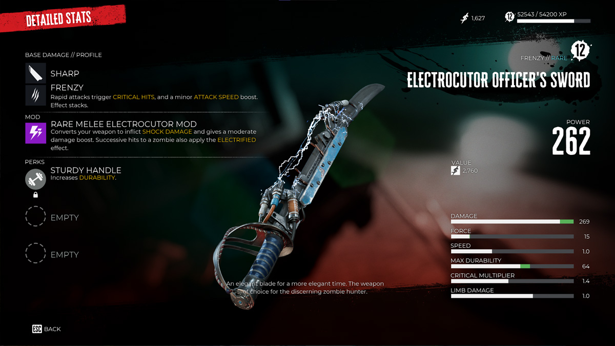 Épée d'officier électrocuteur de Dead Island 2