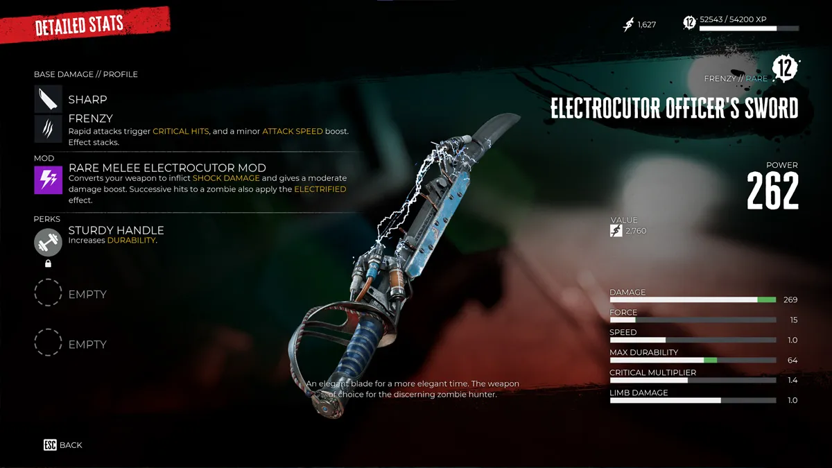 Épée d'officier électrocuteur de Dead Island 2