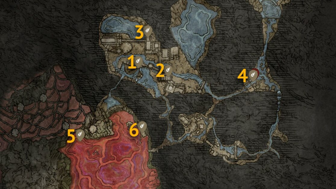 Ainsel River Sombre Smithing Stone 7 emplacements sur carte dans Elden Ring