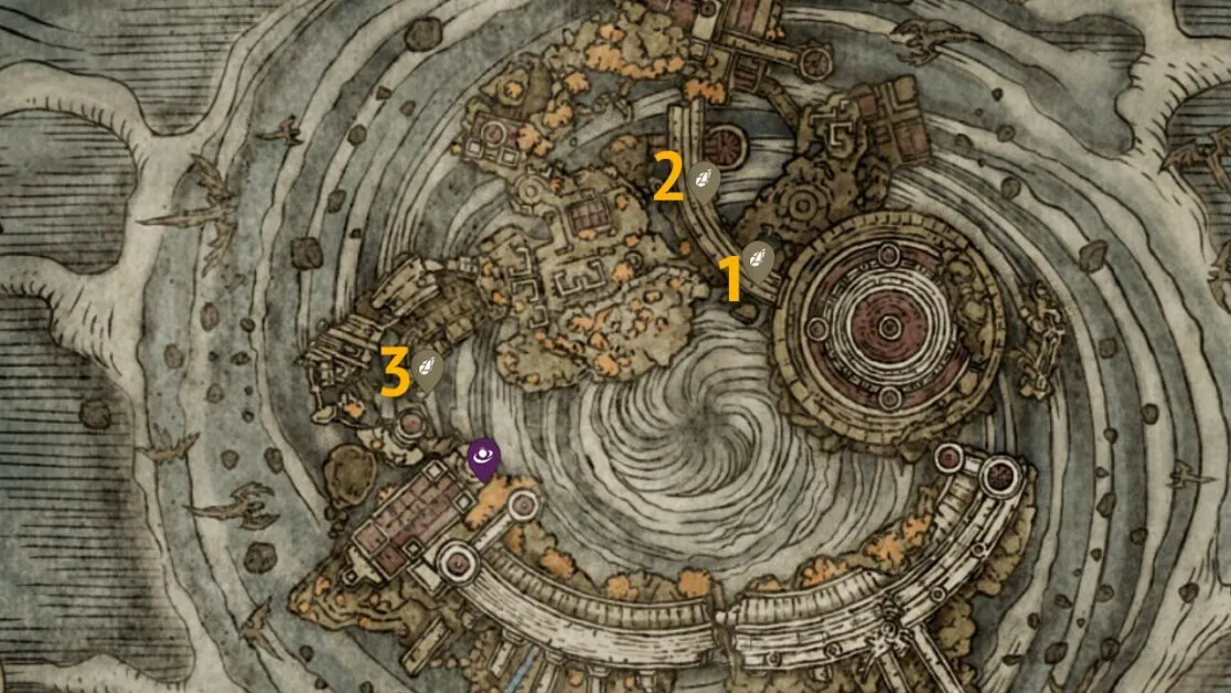 Crumbling Farum Azula Sombre Smithing Stone 7 emplacements cartographiques dans Elden Ring