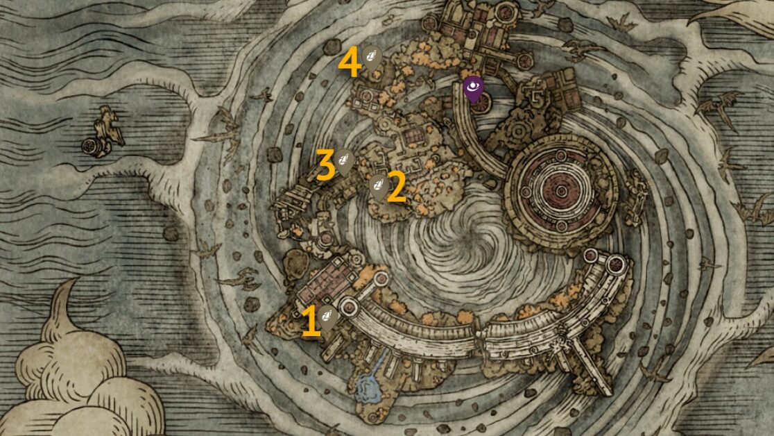 Crumbling Farum Azula Sombre Smithing Stone 9 emplacements cartographiques dans Elden Ring
