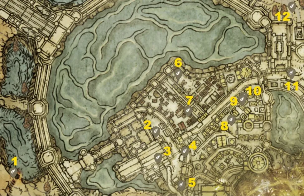 Leyndell, Royal Capital Smithing Stone 6 emplacements sur carte dans Elden Ring