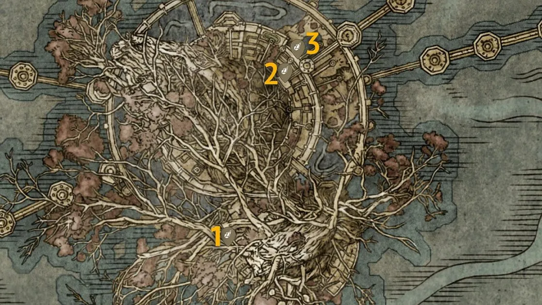 Miquella's Haligtree Sombre Smithing Stone 9 emplacements sur la carte dans Elden Ring