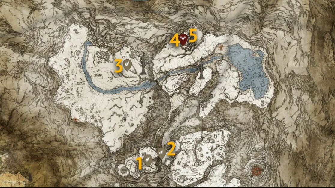 Sommets des géants Sombre Smithing Stone 7 emplacements cartographiques dans Elden Ring