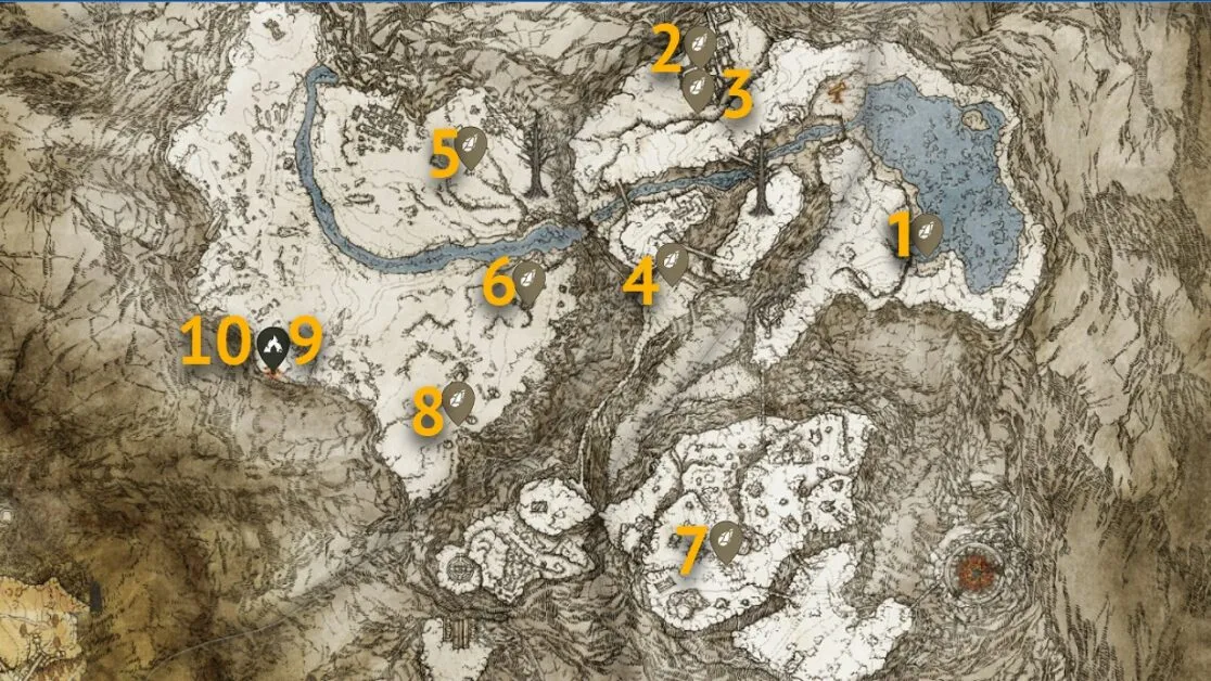 Sommets des géants Sombre Smithing Stone 8 emplacements cartographiques dans Elden Ring