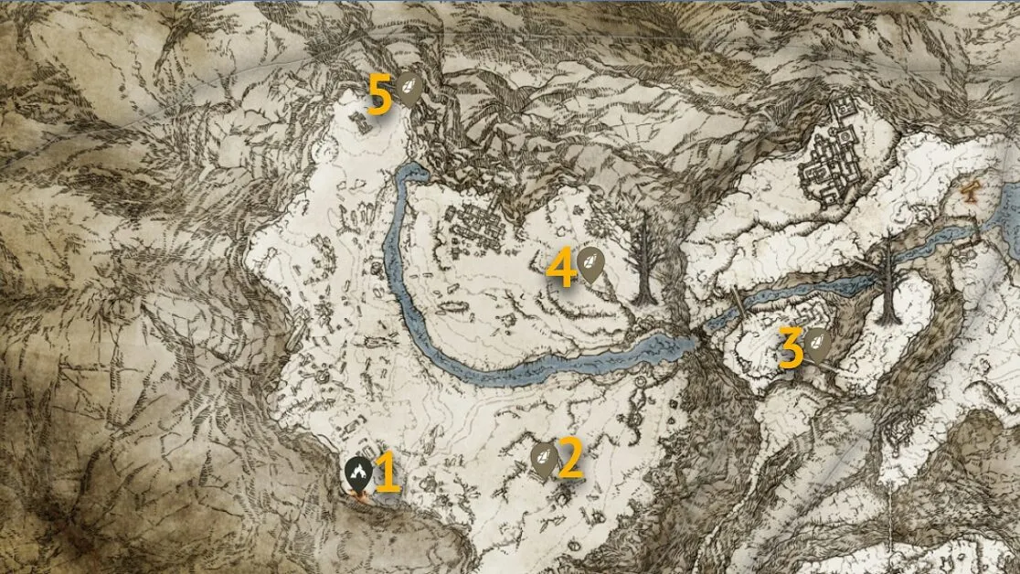 Sommets des géants Sombre Smithing Stone 9 emplacements cartographiques dans Elden Ring