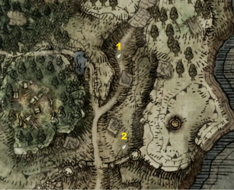 Emplacements cartographiques de Smithing Stone 2 dans la péninsule pleureuse