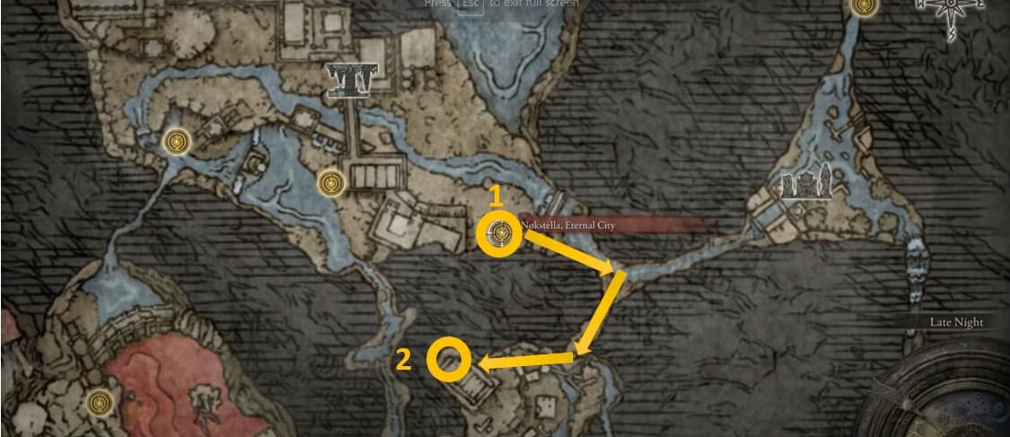 Emplacement de la carte de l'Aile d'Astel dans l'Elden Ring
