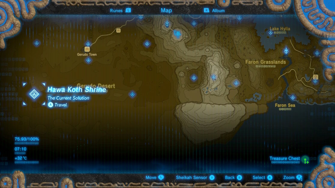Emplacement du sanctuaire Hawa Koth à Zelda BOTW