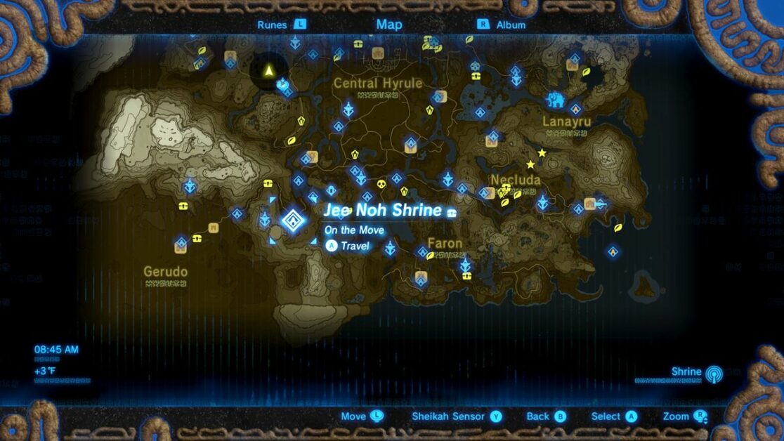 Emplacement du sanctuaire Jee Noh à Zelda BOTW