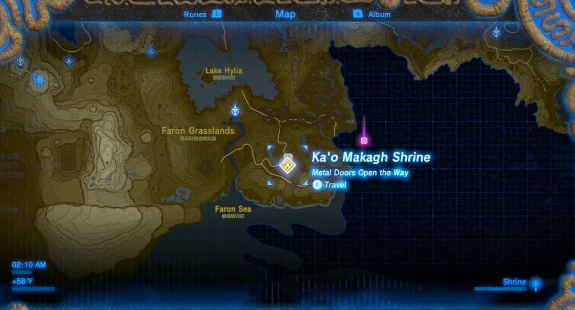 Emplacement du sanctuaire Kao Makagh à Zelda BOTW