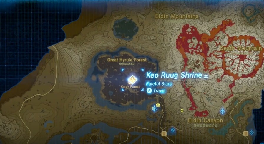 Emplacement du sanctuaire Keo Ruug à Zelda BOTW
