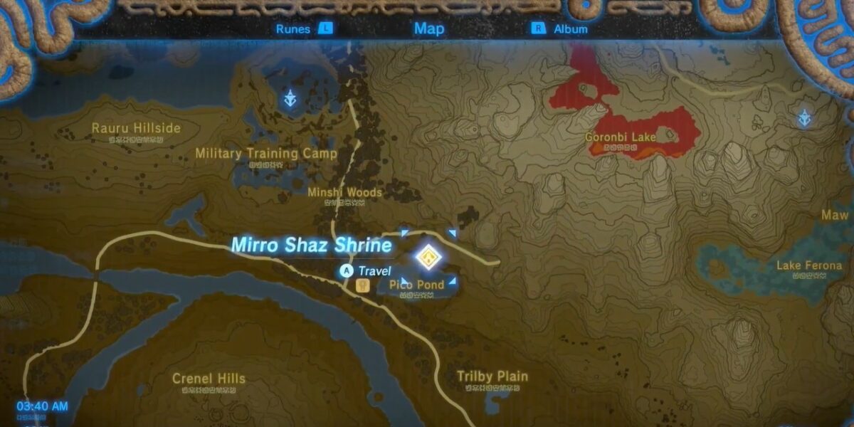 Emplacement du sanctuaire Mirro Shaz à Zelda BOTW