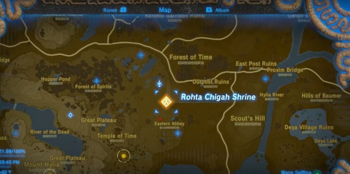 Emplacement du sanctuaire Rohta Chigah à Zelda BOTW