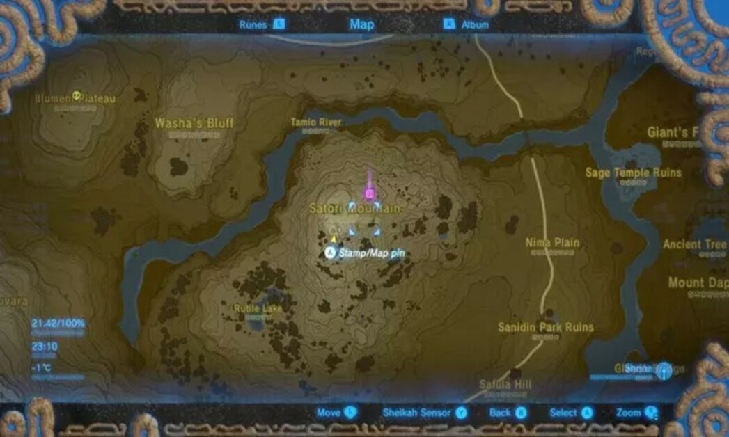 Emplacement de la montagne Satori à Zelda BOTW