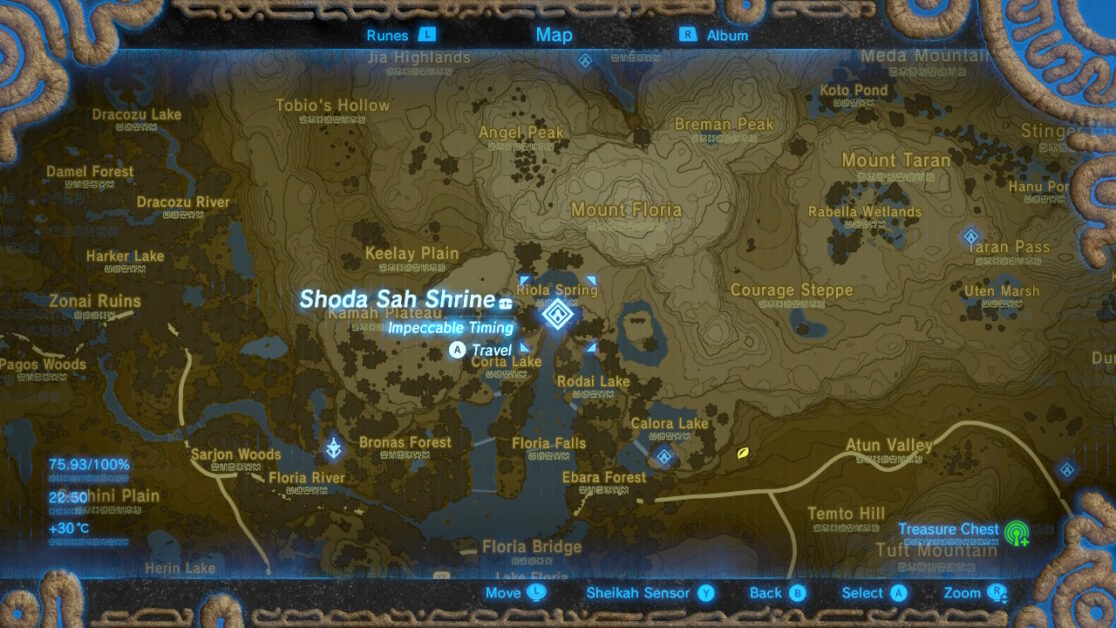 Emplacement du sanctuaire Shoda Sah à Zelda BOTW