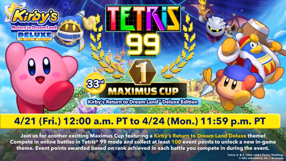 La 33e édition de la Maximus Cup de Tetris 99 est annoncée sur le thème de Kirby's Return to Dream Land Deluxe