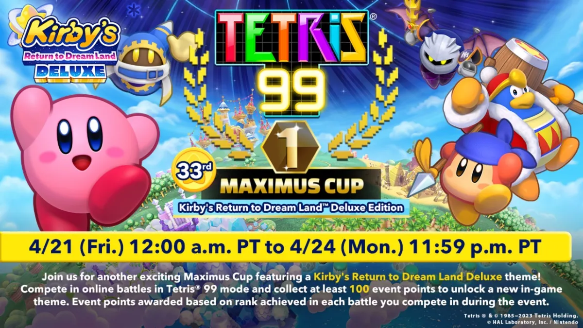 La 33e édition de la Maximus Cup de Tetris 99 est annoncée sur le thème de Kirby's Return to Dream Land Deluxe