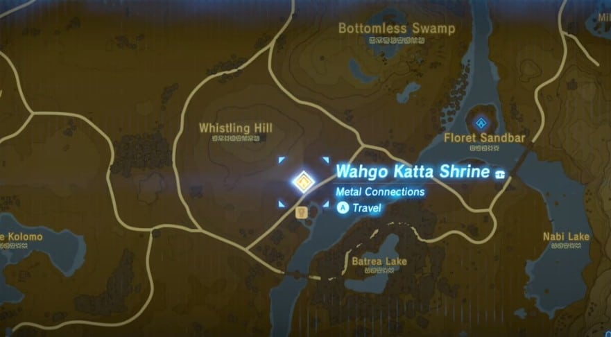 Emplacement du sanctuaire Wahgo Katta à Zelda BOTW