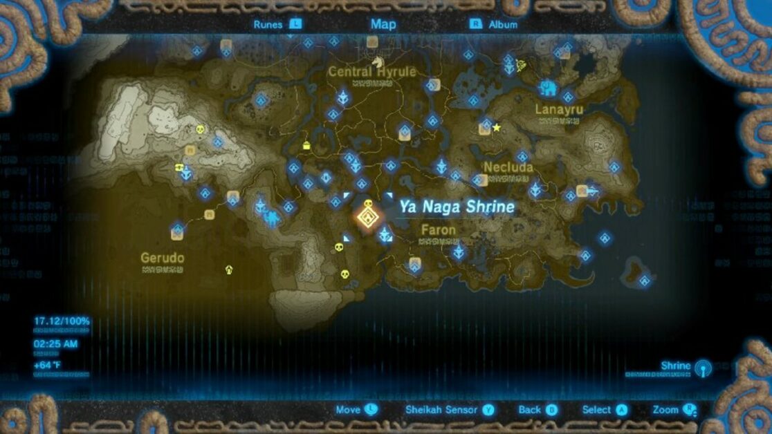 Emplacement du sanctuaire Ya Naga à Zelda BOTW