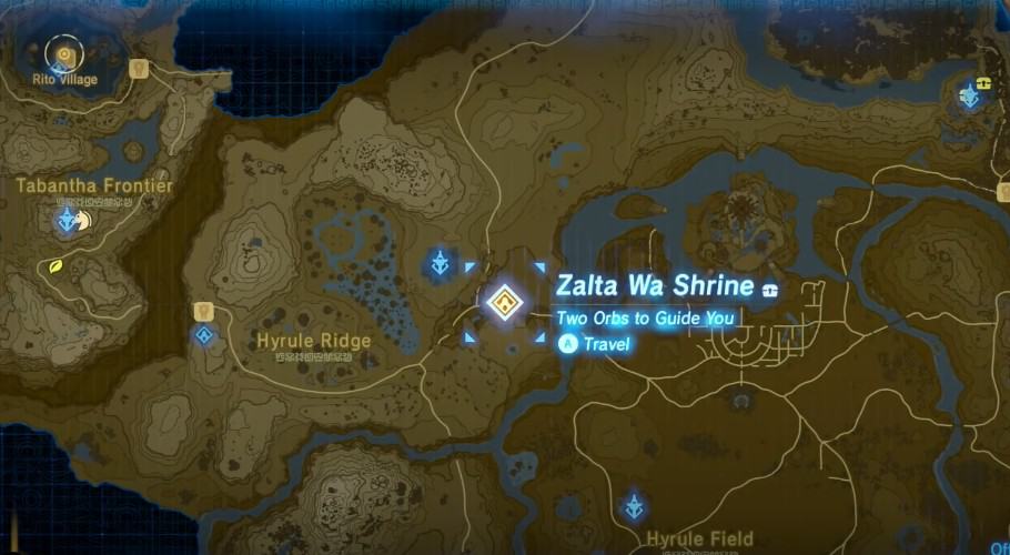 Emplacement du sanctuaire de Zalta Wa à Zelda BOTW