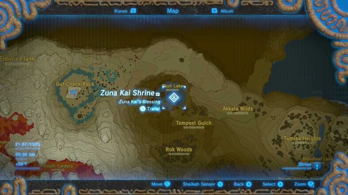 Emplacement du sanctuaire Zuna Kai à Zelda BOTW