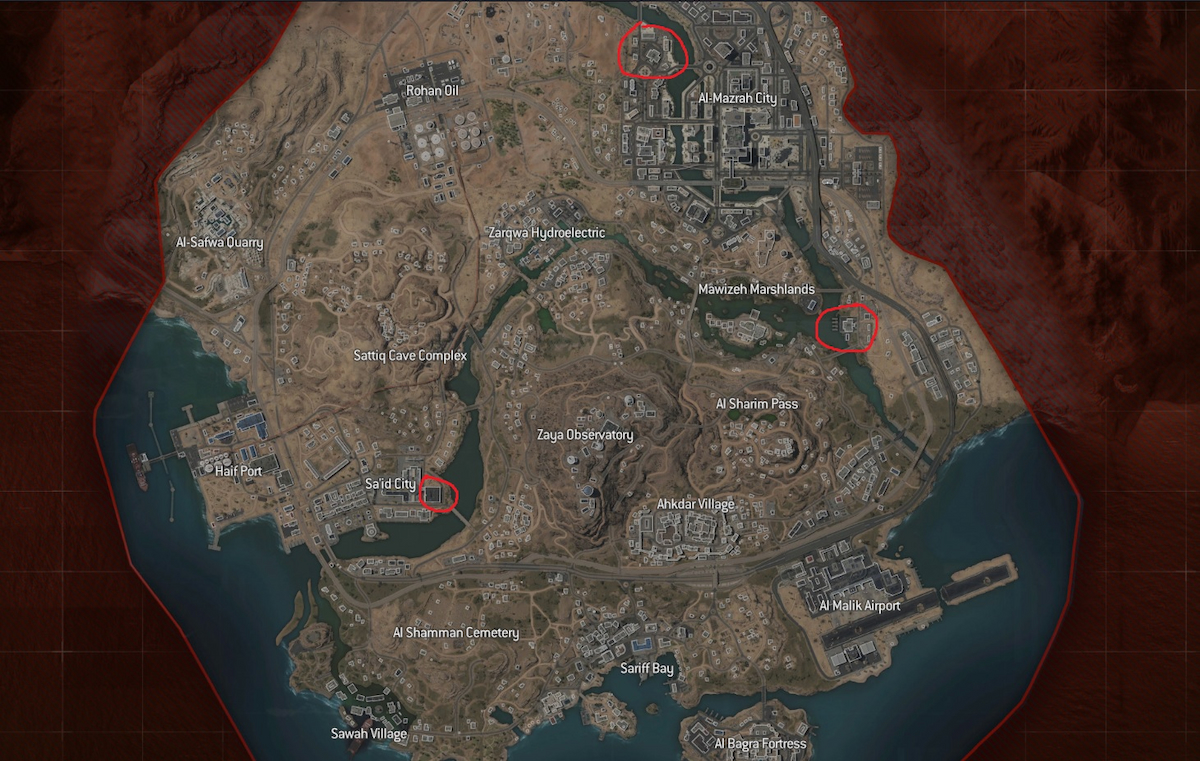 Carte Call Of Duty Warzone avec les postes de police marqués