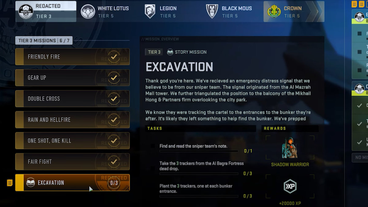Cod Warzone Dmz Dragon Warrior Excavation Emplacements de mission expurgés