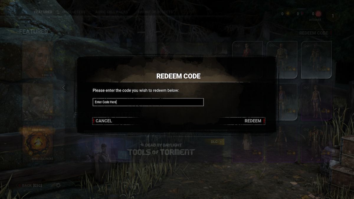 Écran de code d'échange Dead By Daylight