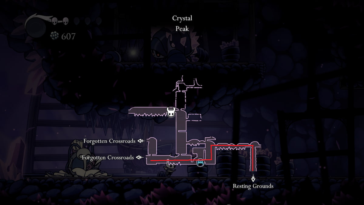 Hollow Knight Crystal Peak Raccourci vers le sol de repos