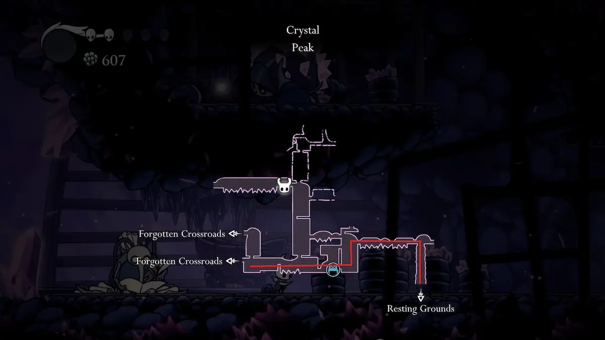 Hollow Knight Crystal Peak Raccourci vers le sol de repos