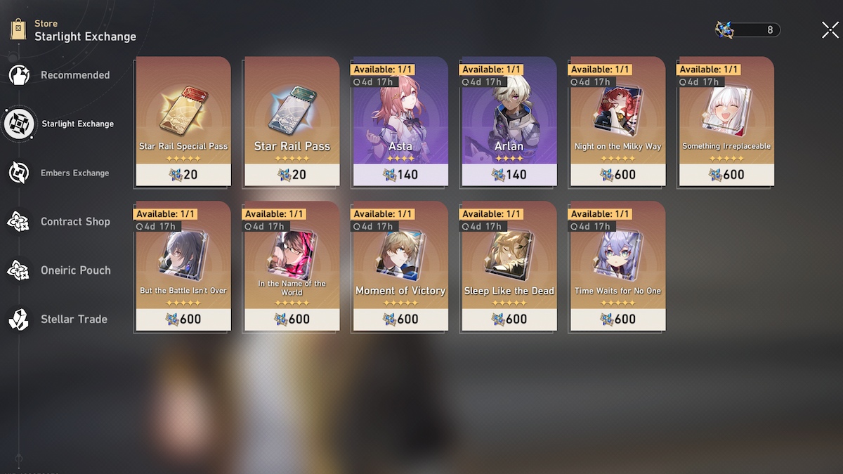 Honkai Star Rail Starlight Embers Exchange