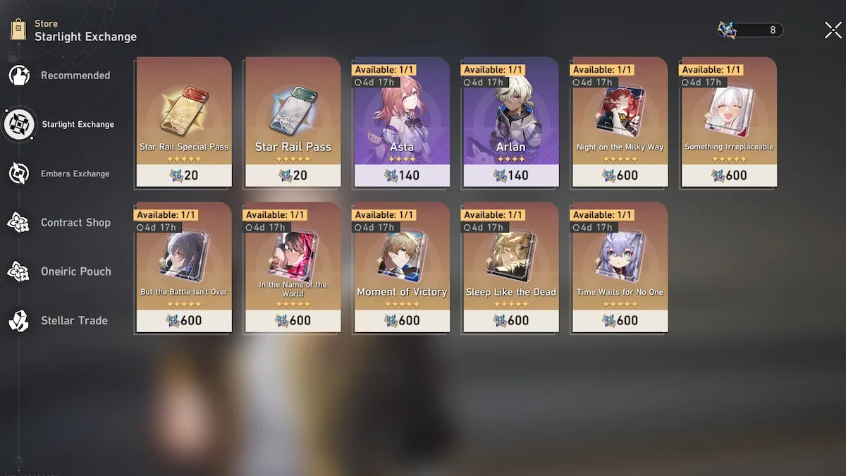 Honkai Star Rail Starlight Embers Exchange