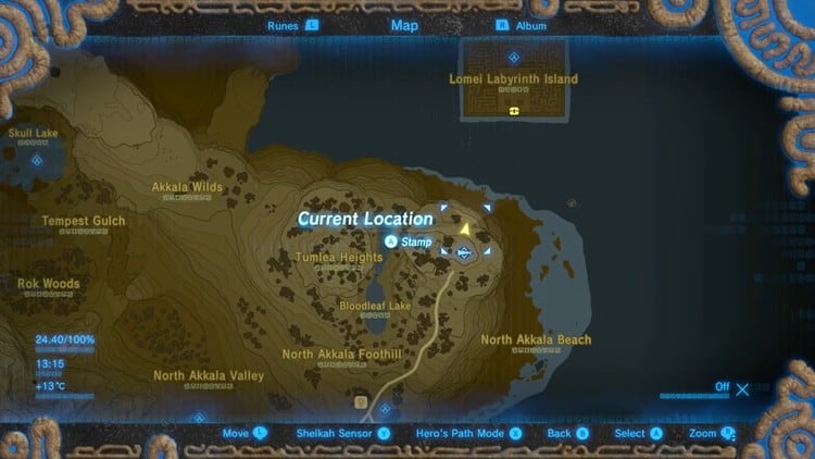 emplacement du médaillon de voyage botw
